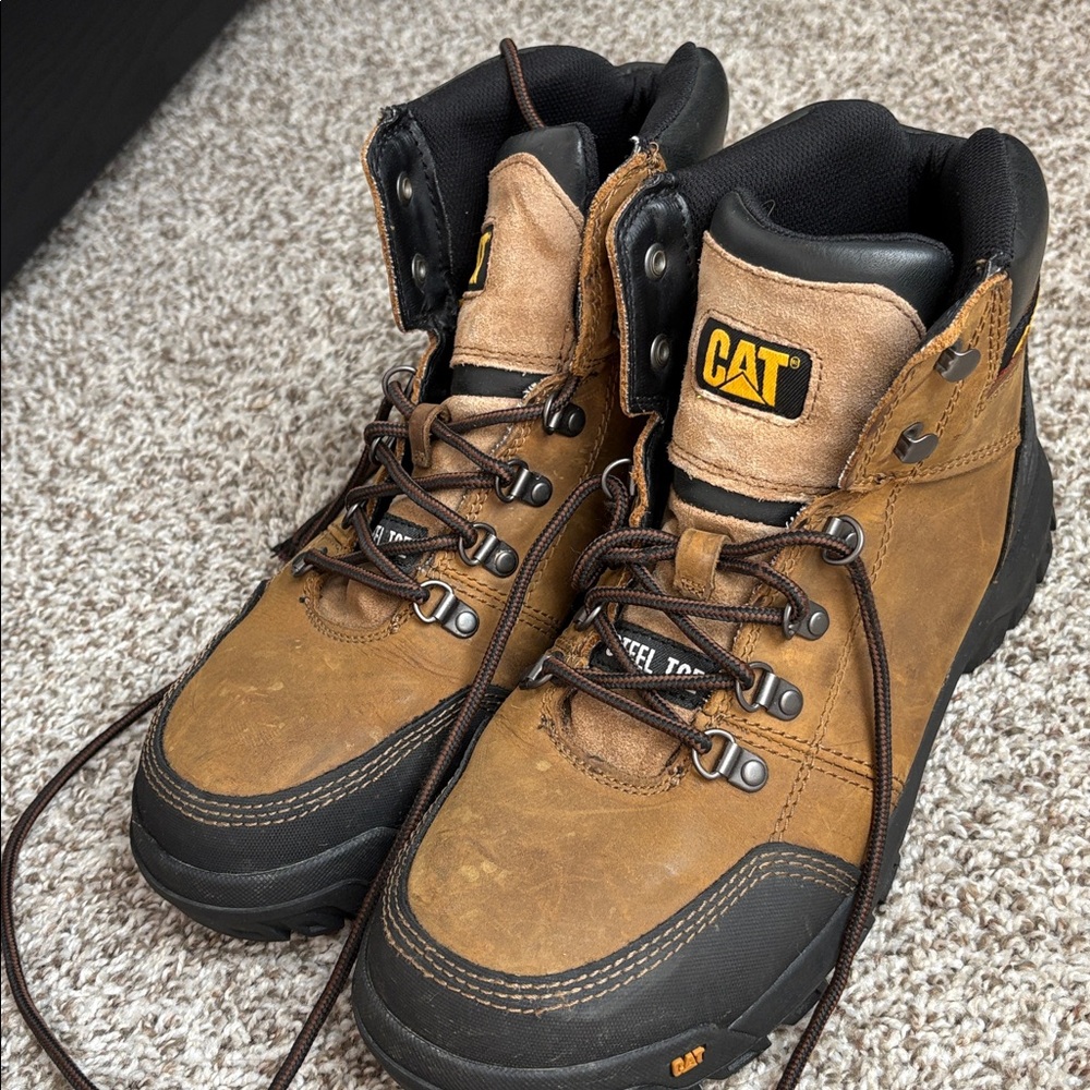CAT Caterpillar  Steel Toe Brown Leather Work Boots Mens Sz 12
